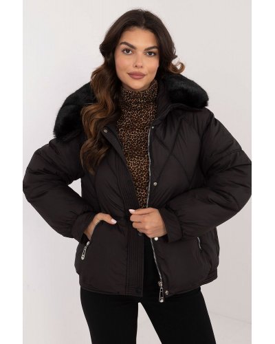 Geaca dama de iarna scurta, neagra, matlasata, cu gluga si blanita, Letizia1 Geci dama, Geaca dama de iarna scurta, neagra, matlasata, cu gluga si blanita, Letizia1 - jojofashion.ro