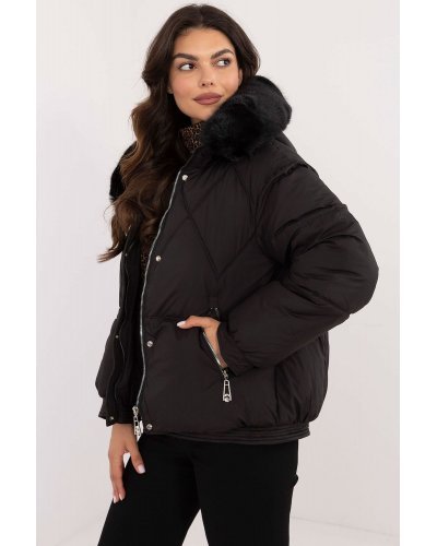 Geaca dama de iarna scurta, neagra, matlasata, cu gluga si blanita, Letizia1 Geci dama, Geaca dama de iarna scurta, neagra, matlasata, cu gluga si blanita, Letizia1 - jojofashion.ro