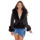 Geaca dama de iarna scurta, piele eco intoarsa, neagra, cu gluga si blanita, Queen 4 - jojofashion.ro