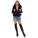 Geaca dama de iarna scurta, piele eco intoarsa, neagra, cu gluga si blanita, Queen 5 - jojofashion.ro