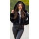 Geaca dama de iarna, scurta, piele si blana eco neagra, cu gluga, Asgerda 2 - jojofashion.ro