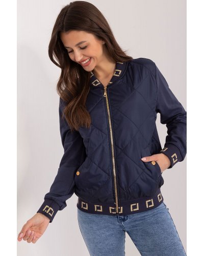 Geaca dama de primavara scurta, din bumbac si fas, bleumarin, matlasata, Bushra Geci dama, Geaca dama de primavara scurta, din bumbac si fas, bleumarin, matlasata, Bushra - jojofashion.ro