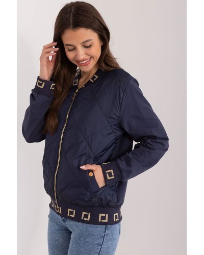 Geaca dama de primavara scurta, din bumbac si fas, bleumarin, matlasata, Bushra Geci dama, Geaca dama de primavara scurta, din bumbac si fas, bleumarin, matlasata, Bushra - jojofashion.ro