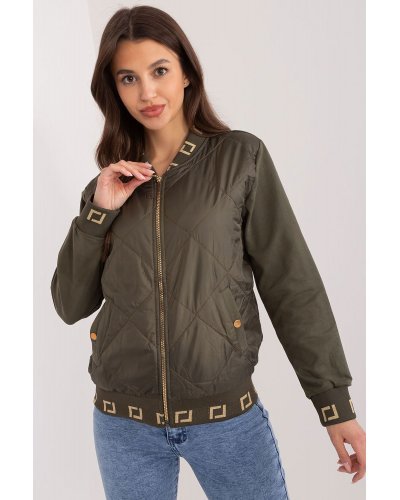 Geaca dama de primavara scurta, din bumbac si fas, kaki, matlasata, Bushra Geci dama, Geaca dama de primavara scurta, din bumbac si fas, kaki, matlasata, Bushra - jojofashion.ro