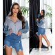 Geaca dama de primavara scurta, gri, cu gluga si maneca din blugi, Iuliana 7 - jojofashion.ro