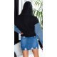 Geaca dama de primavara scurta, neagra, cu gluga si maneca din blugi, Iuliana 3 - jojofashion.ro