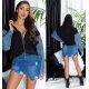Geaca dama de primavara scurta, neagra, cu gluga si maneca din blugi, Iuliana 6 - jojofashion.ro
