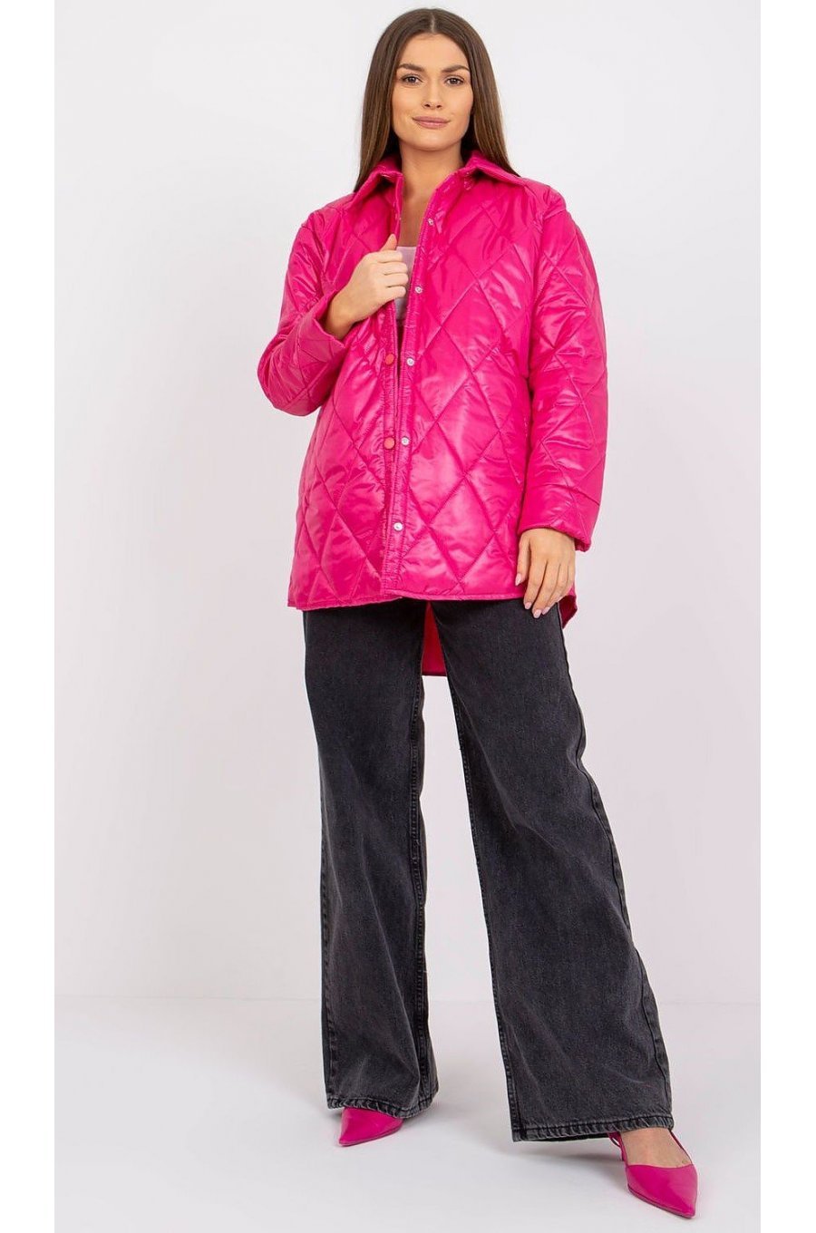 Geaca dama de toamna, matlasata, midi, din fas, roz fucsia, Ronia1 Geaca dama de toamna, matlasata, midi, din fas, roz fucsia, Ronia1 1 - jojofashion.ro