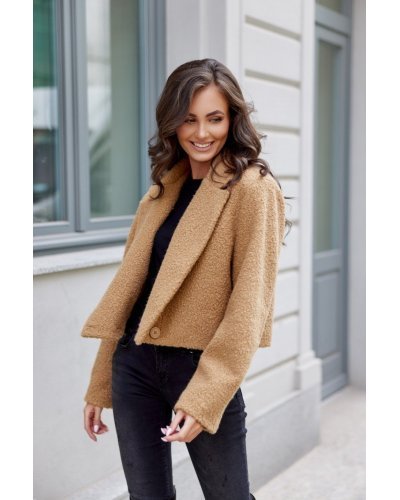 Geaca dama de toamna scurta, caramel, cu revere si nasturi mari, Renate Geci dama, Geaca dama de toamna scurta, caramel, cu revere si nasturi mari, Renate - jojofashion.ro