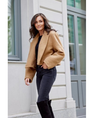 Geaca dama de toamna scurta, caramel, cu revere si nasturi mari, Renate Geci dama, Geaca dama de toamna scurta, caramel, cu revere si nasturi mari, Renate - jojofashion.ro