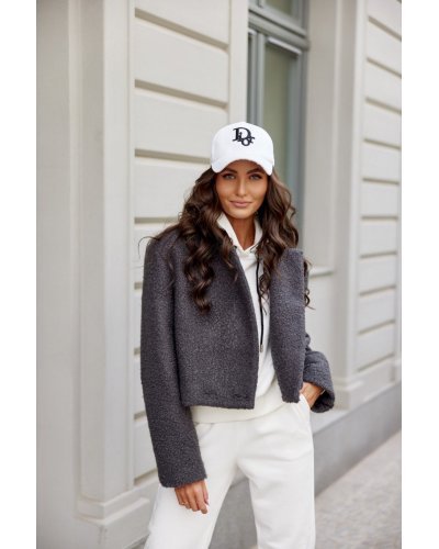 Geaca dama de toamna scurta, gri, cu revere si nasturi mari, Renate Geci dama, Geaca dama de toamna scurta, gri, cu revere si nasturi mari, Renate - jojofashion.ro