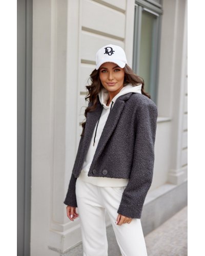 Geaca dama de toamna scurta, gri, cu revere si nasturi mari, Renate Geci dama, Geaca dama de toamna scurta, gri, cu revere si nasturi mari, Renate - jojofashion.ro
