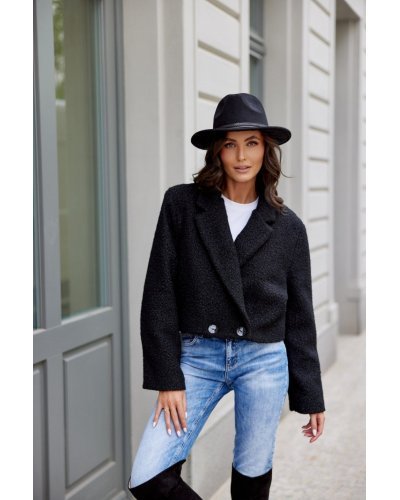 Geaca dama de toamna scurta, neagra, cu revere si nasturi mari, Renate Geci dama, Geaca dama de toamna scurta, neagra, cu revere si nasturi mari, Renate - jojofashion.ro