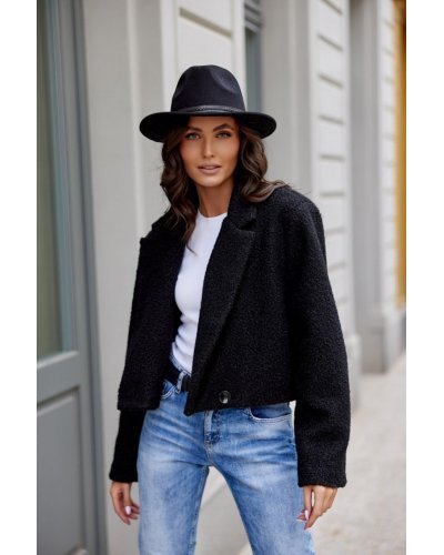 Geaca dama de toamna scurta, neagra, cu revere si nasturi mari, Renate Geci dama, Geaca dama de toamna scurta, neagra, cu revere si nasturi mari, Renate - jojofashion.ro