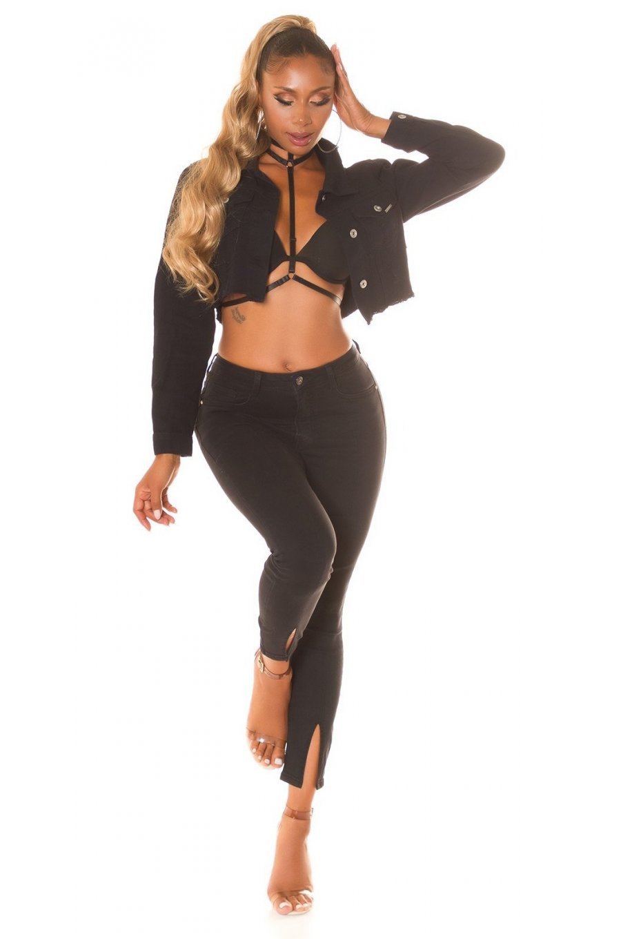 Geaca dama de toamna, scurta, neagra, din blugi, Giovanna Geaca dama de toamna, scurta, neagra, din blugi, Giovanna 5 - jojofashion.ro