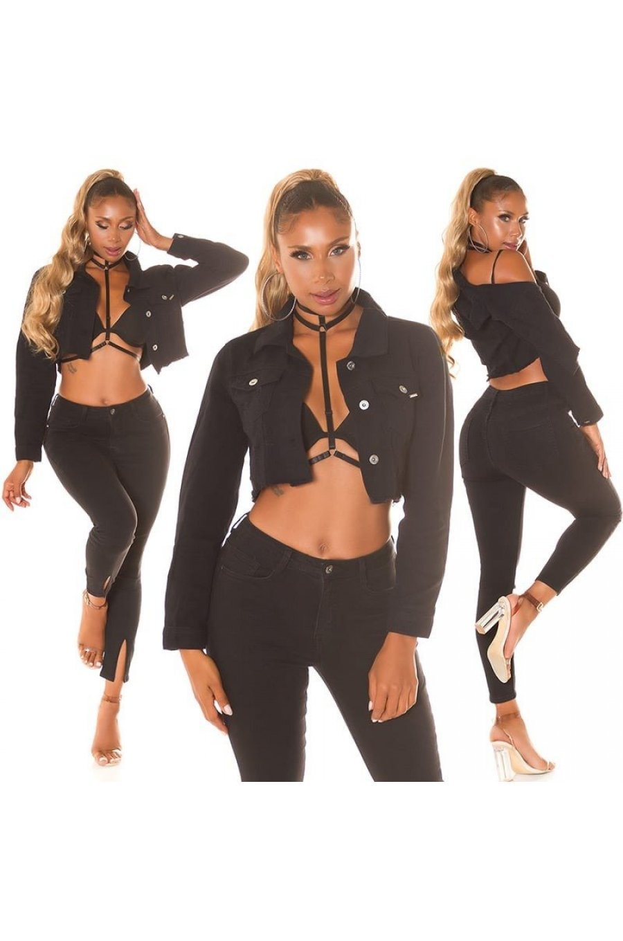 Geaca dama de toamna, scurta, neagra, din blugi, Giovanna Geaca dama de toamna, scurta, neagra, din blugi, Giovanna 8 - jojofashion.ro