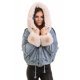 Geaca dama denim albastru cu gluga si blana eco bej oversize Madelyne 3 - jojofashion.ro