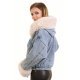 Geaca dama denim albastru cu gluga si blana eco bej oversize Madelyne 4 - jojofashion.ro