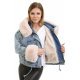 Geaca dama denim albastru cu gluga si blana eco bej oversize Madelyne 5 - jojofashion.ro