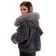 Geaca dama denim negru cu gluga si blana eco gri oversize Madelyne 3 - jojofashion.ro