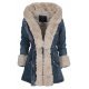 Geaca dama parka din denim albastru cu blanita eco bej Wanda 2 - jojofashion.ro