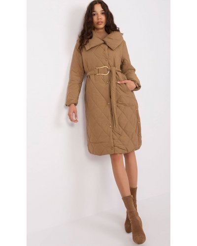 Geaca dama parka matlasata, maro, cu guler inalt, Rhoxa Geci dama, Geaca dama parka matlasata, maro, cu guler inalt, Rhoxa - jojofashion.ro