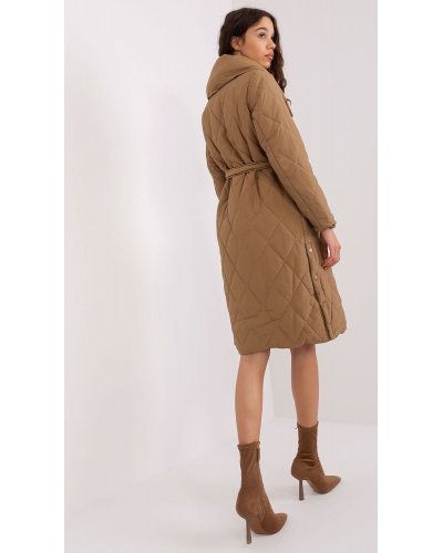 Geaca dama parka matlasata, maro, cu guler inalt, Rhoxa Geci dama, Geaca dama parka matlasata, maro, cu guler inalt, Rhoxa - jojofashion.ro