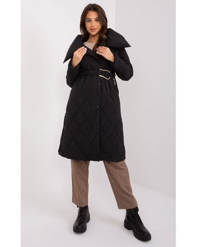 Geaca dama parka matlasata, neagra, cu guler inalt, Rhoxa Geci dama, Geaca dama parka matlasata, neagra, cu guler inalt, Rhoxa - jojofashion.ro