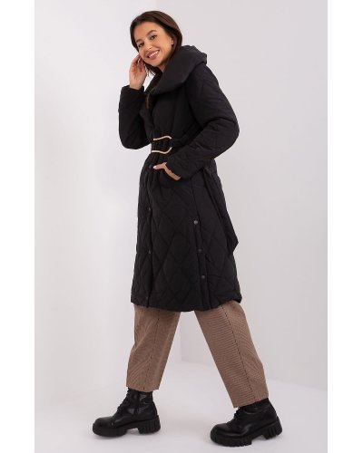 Geaca dama parka matlasata, neagra, cu guler inalt, Rhoxa Geci dama, Geaca dama parka matlasata, neagra, cu guler inalt, Rhoxa - jojofashion.ro