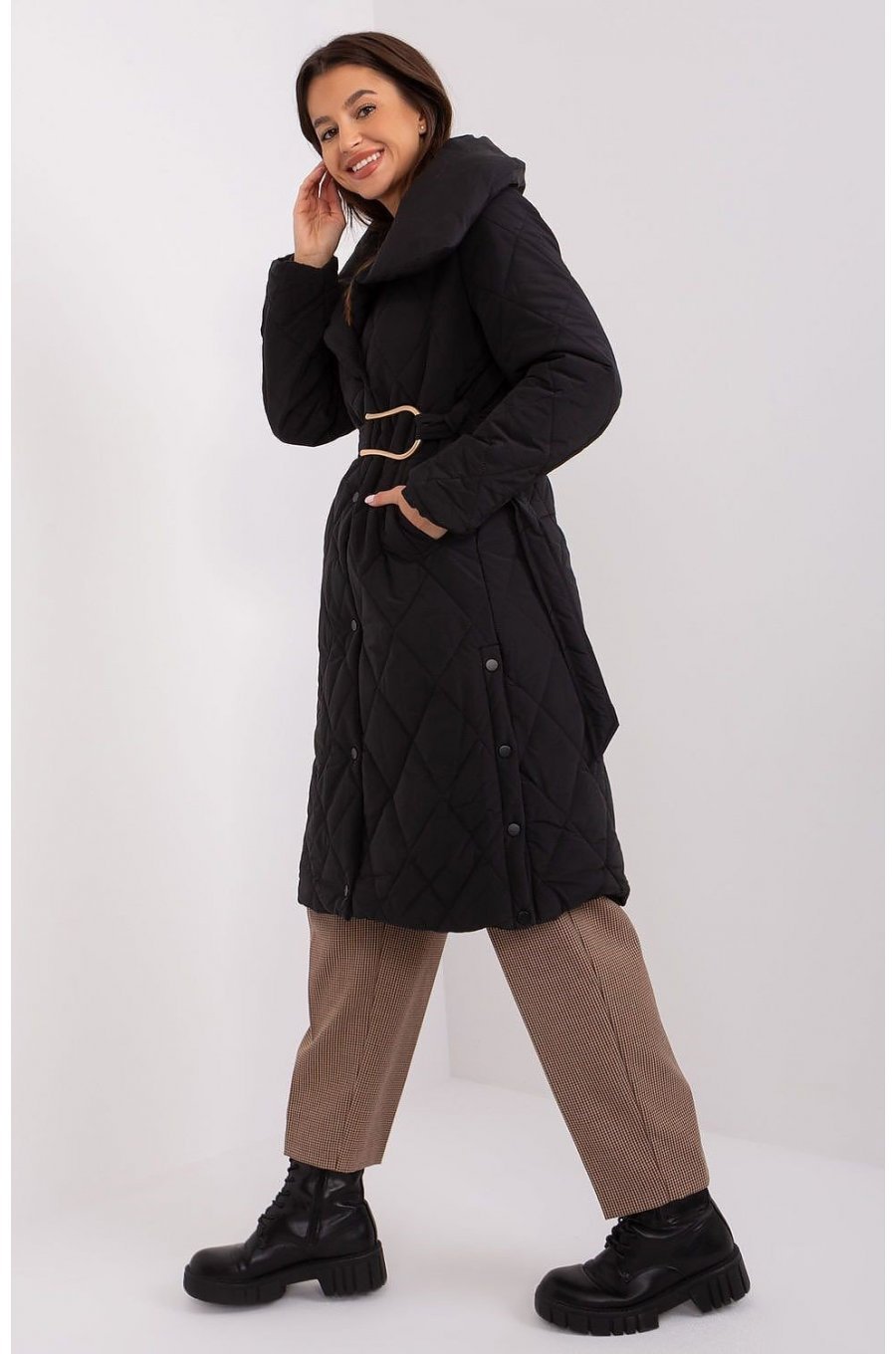 Geaca dama parka matlasata, neagra, cu guler inalt, Rhoxa Geaca dama parka matlasata, neagra, cu guler inalt, Rhoxa 2 - jojofashion.ro