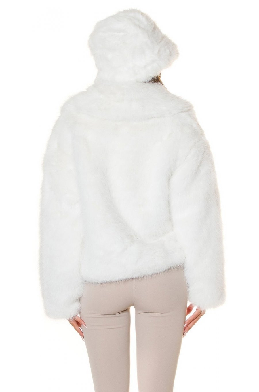 Geaca dama scurta, din blana eco, alba, Kalista 2 - jojofashion.ro