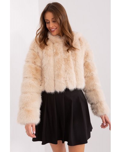 Geaca dama scurta, din blana eco, bej, cu gluga, Lubelle1 Geci dama, Geaca dama scurta, din blana eco, bej, cu gluga, Lubelle1 - jojofashion.ro