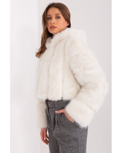 Geaca dama scurta, din blana eco, ecru, cu gluga, Lubelle9 Geci dama, Geaca dama scurta, din blana eco, ecru, cu gluga, Lubelle9 - jojofashion.ro
