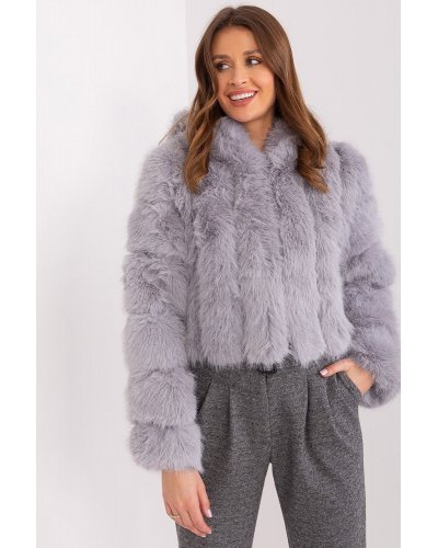 Geaca dama scurta, din blana eco, gri, cu gluga, Lubelle6 Geci dama, Geaca dama scurta, din blana eco, gri, cu gluga, Lubelle6 - jojofashion.ro