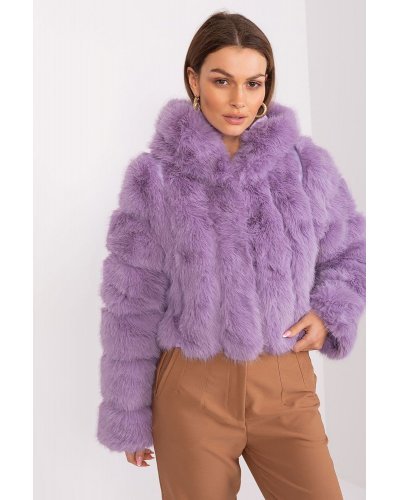 Geaca dama scurta, din blana eco, lila, cu gluga, Lubelle4 Geci dama, Geaca dama scurta, din blana eco, lila, cu gluga, Lubelle4 - jojofashion.ro