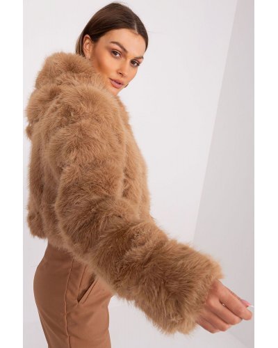 Geaca dama scurta, din blana eco, maro, cu gluga, Lubelle8 Geci dama, Geaca dama scurta, din blana eco, maro, cu gluga, Lubelle8 - jojofashion.ro