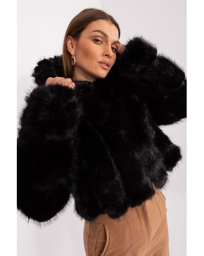 Geaca dama scurta, din blana eco, neagra, cu gluga, Lubelle Geci dama, Geaca dama scurta, din blana eco, neagra, cu gluga, Lubelle - jojofashion.ro