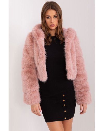 Geaca dama scurta, din blana eco, roz prafuit, cu gluga, Lubelle5 Geci dama, Geaca dama scurta, din blana eco, roz prafuit, cu gluga, Lubelle5 - jojofashion.ro