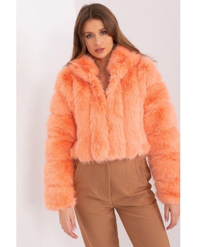 Geaca dama scurta, din blana eco, somon, cu gluga, Lubelle11 Geci dama, Geaca dama scurta, din blana eco, somon, cu gluga, Lubelle11 - jojofashion.ro