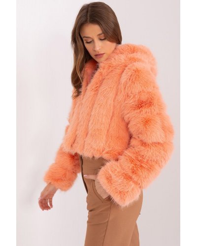 Geaca dama scurta, din blana eco, somon, cu gluga, Lubelle11 Geci dama, Geaca dama scurta, din blana eco, somon, cu gluga, Lubelle11 - jojofashion.ro