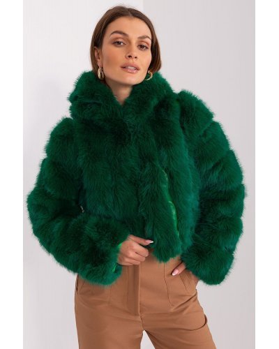 Geaca dama scurta, din blana eco, verde, cu gluga, Lubelle3 Geci dama, Geaca dama scurta, din blana eco, verde, cu gluga, Lubelle3 - jojofashion.ro