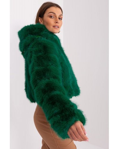 Geaca dama scurta, din blana eco, verde, cu gluga, Lubelle3 Geci dama, Geaca dama scurta, din blana eco, verde, cu gluga, Lubelle3 - jojofashion.ro