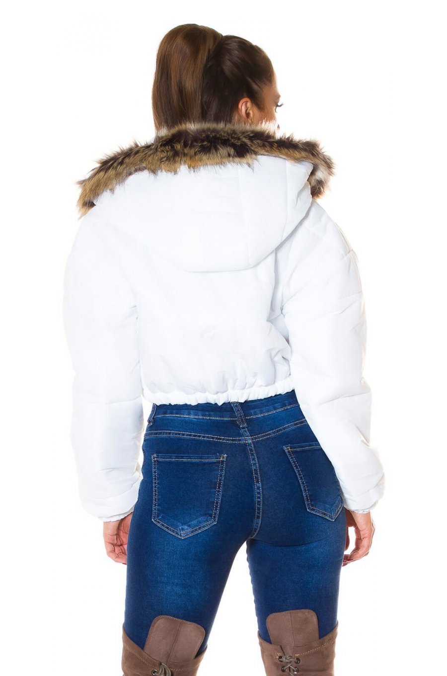 Geaca de dama de iarna alba scurta cu gluga si blanita Lexy 2 - jojofashion.ro