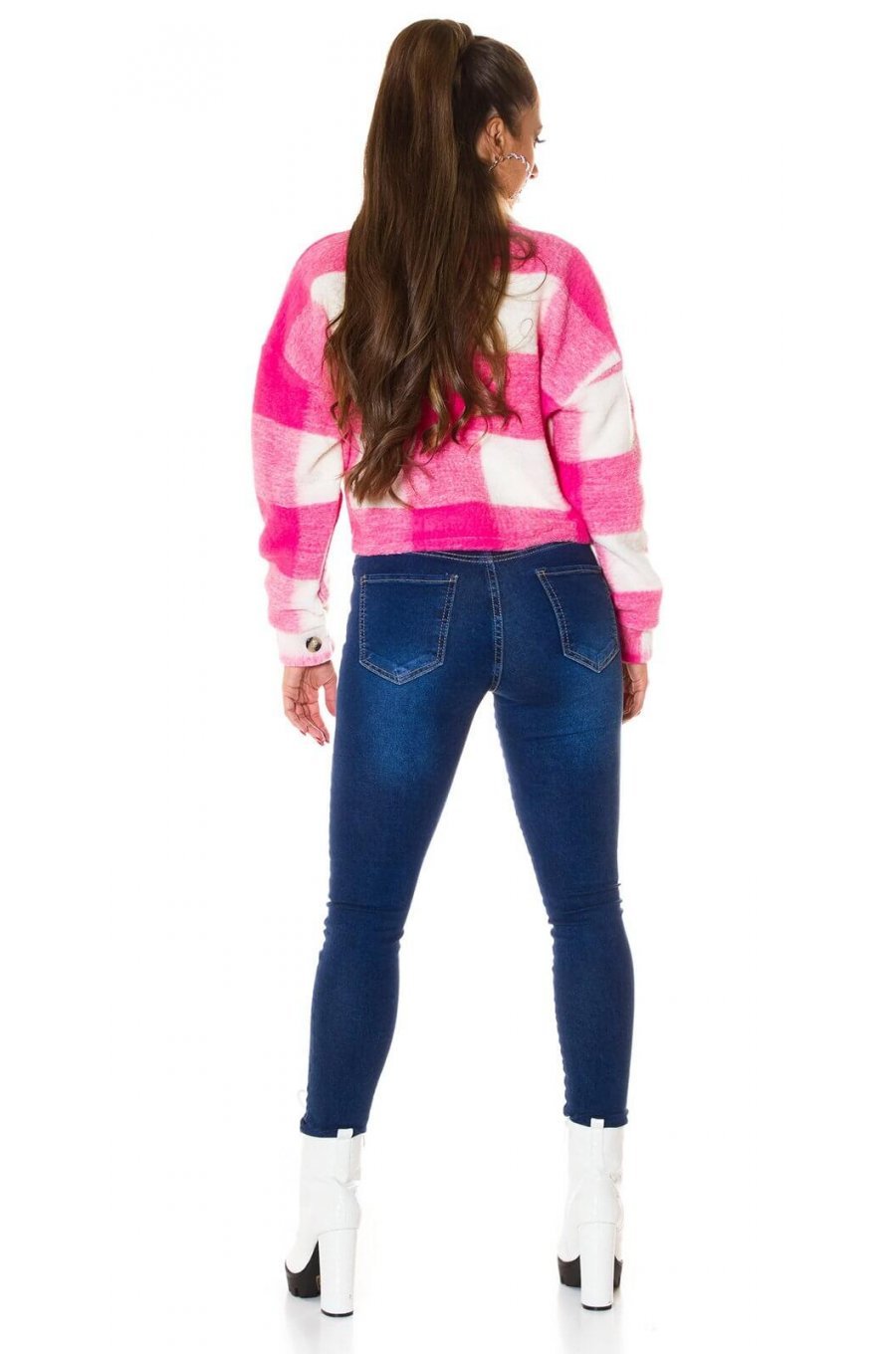 Jacheta dama crop roz cu model in carouri Lizy Jacheta dama crop roz cu model in carouri Lizy 3 - jojofashion.ro