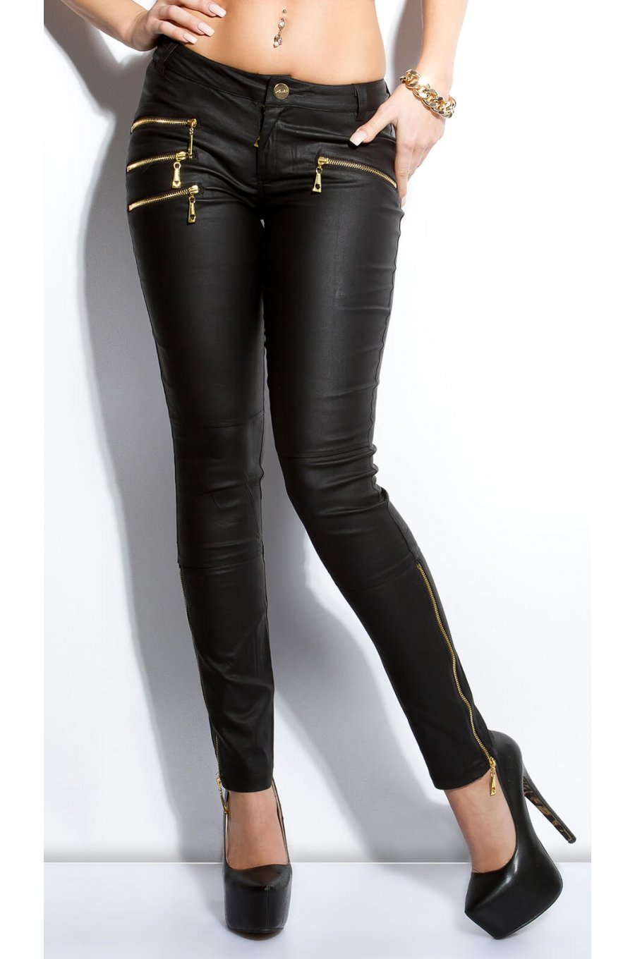 Pantaloni dama lungi cu talie joasa LeatherLook Zyna 5 - jojofashion.ro