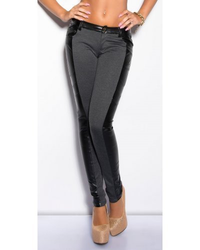 Pantaloni dama eleganti gri vascoza cu insertii din piele, talie joasa Jamilla Pantaloni piele dama, Pantaloni dama eleganti gri vascoza cu insertii din piele, talie joasa Jamilla - jojofashion.ro