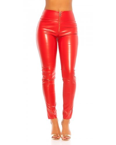 Pantaloni dama mulati rosii din piele ecologica Cosmina Pantaloni piele dama, Pantaloni dama mulati rosii din piele ecologica Cosmina - jojofashion.ro
