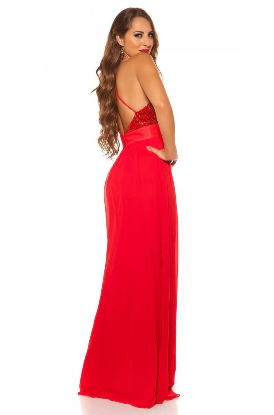 Rochie lunga rosie cu paiete pe bust Sevda Rochie lunga rosie cu paiete pe bust Sevda 2 - jojofashion.ro