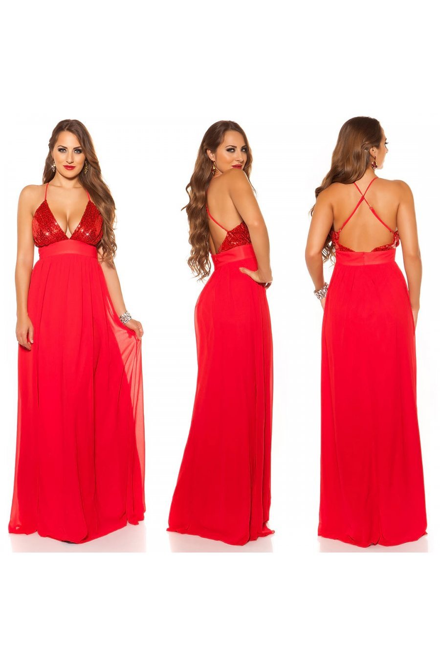 Rochie lunga rosie cu paiete pe bust Sevda Rochie lunga rosie cu paiete pe bust Sevda 3 - jojofashion.ro