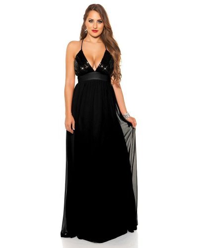 Rochie lunga neagra cu paiete pe bust Sevda Rochii lungi, Rochie lunga neagra cu paiete pe bust Sevda - jojofashion.ro